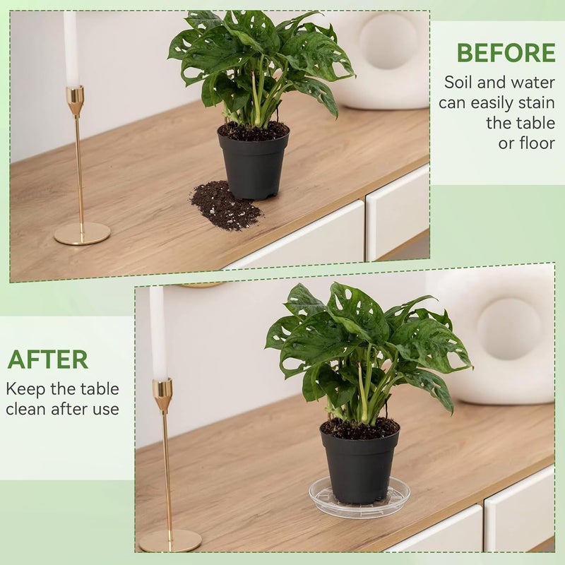 ittyfei 9 Pack Clear Plant Saucer,6+8+10 Inch Raised Ridge Plant Trays for Pots,Prevent Root Rot,Heavy Duty Sturdy Plant Saucer for Indoors&Outdoors, Plastic Flower Pot Saucers,3pcs of Each Size - Image 5